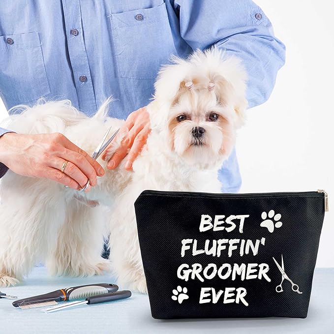 Kwtzkuo Dog Groomer Grooming Cosmetic Zipper Bag - Black Gift for Dog Lovers, Salon Gifts, Pet Groomer Tool Kit