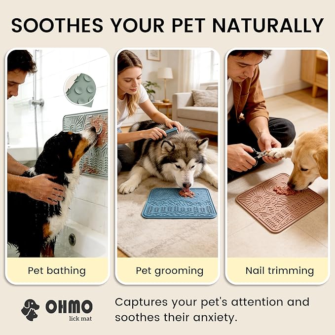 OHMO Lick Mat for Dogs and Cats Nature Design(Extra Large 1pc) Easy to Clean Pet Slow Feeder with Suction Cups, Enrichment for Anxiety Relief and Boredom Reduction(Coral)