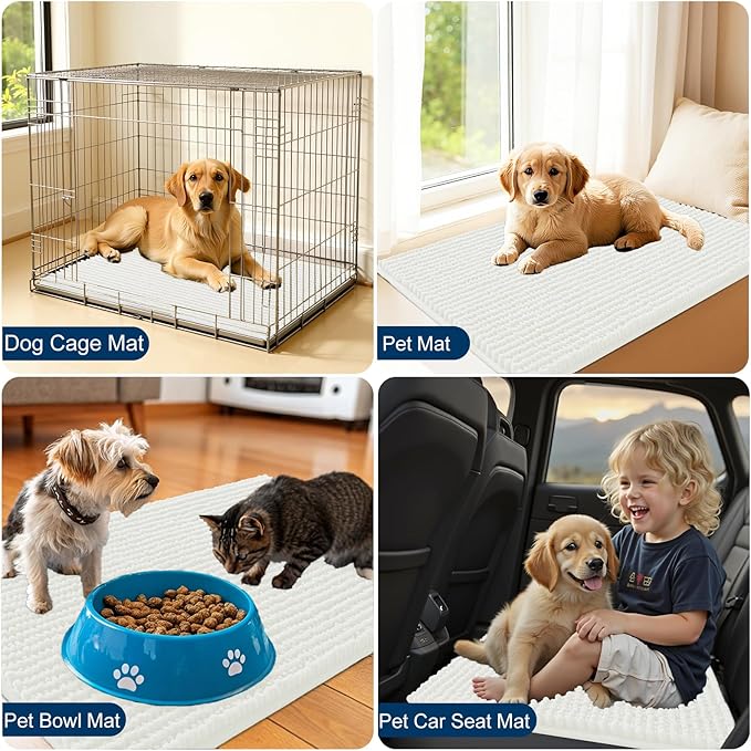 OLANLY Dog Door Mat for Muddy Paws 30x20, Ultra Absorbent Chenille Mud Doormat, Non-Slip Washable and Dirt Trapping Doormat for Indoor Entryway, Quick-Dry Indoor Pet Bed Mats for Dogs, Ivory