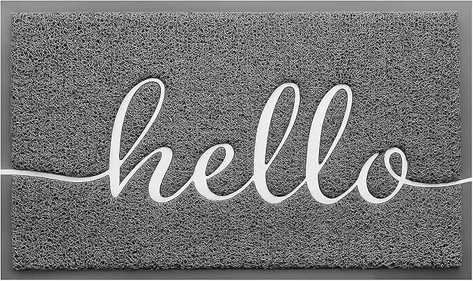 Door Mat Hello Mats Outdoor Indoor Non-Slip Doormat for Entryway Low-Profile Floor Mat for Yard, Garage, High Traffic Areas (36"x24", Grey)