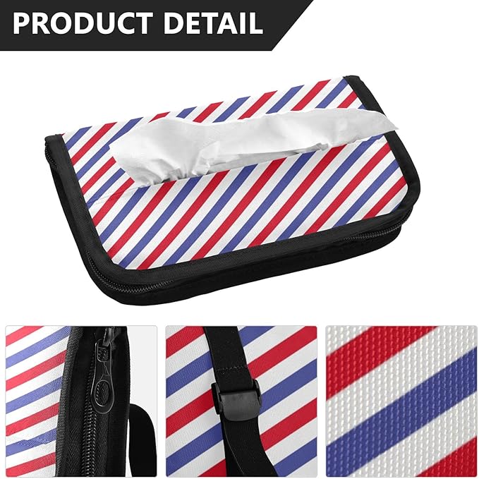 Car Tissue Holder Car Napkin Holder Car Tissue Box Dispenser Storage Case Sun Visor Mask Holder with Adjustable Straps Reusable Refillable Red and Blue Stripes