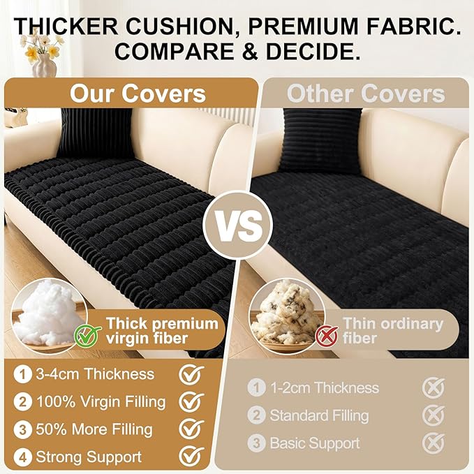 Smiry Couch Cover for Dogs, Non Slip Washable Sofa Protector for Pets, Soft Furniture Cover for Pet, Stylish Sofa Covers, Cozy Protect Against Fur, Dirt & Everyday Messes (Black, 27.6" x 82.7")