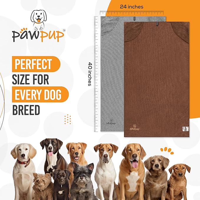 PAWPUP Dog Towels for Drying Dogs Super Absorbent Microfiber Pet Grooming Towel for Dogs, Cats and Other Pets (40 x 24 Inches, Brown and Grey)
