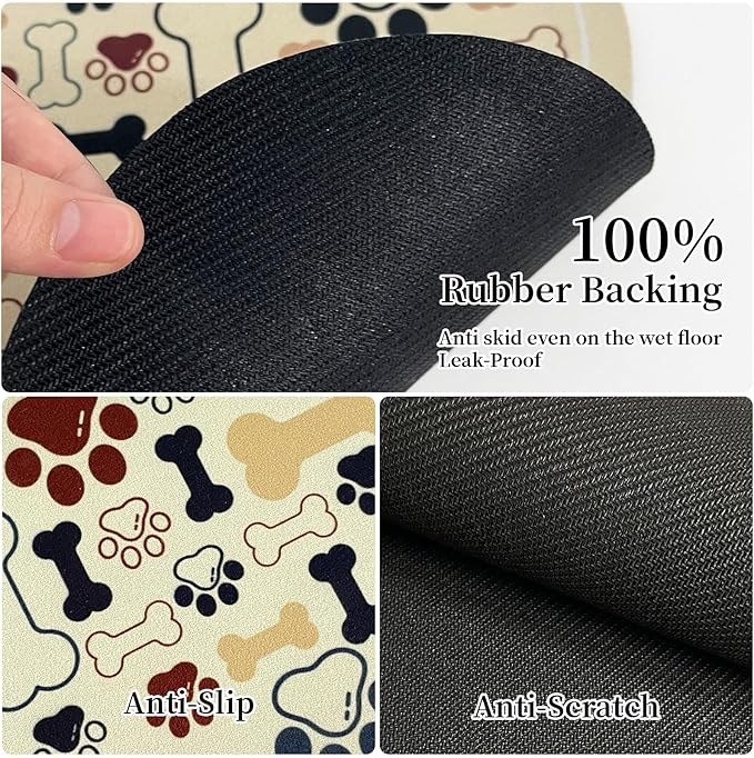 Dog & Cat Food Mat Bone Shaped Pet Feeding Mat Quick Absorb Water Bowl Placemat with Rubber Backing Indoor Floor Stain Resistant Pet Accessory Supplies (Beige, 17x29 Inches)