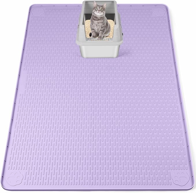 Bartuke Cat Litter Mat, XXL Extra Large 50" x 35" Silicone Mat Litter Trapping Mat for Scatter Control, Soft on Kitty Paws, Easy to Clean (Purple)