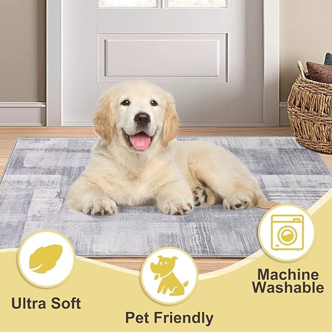 COMSLE Door Mat, Front Door Mat Indoor for Entrance Faux Wool Absorbent Non Slip Modern Throw Rug for Entryway Hallway Muddy Paws - Pet Friendly, 20x32 Inches,Gray Machine Washable