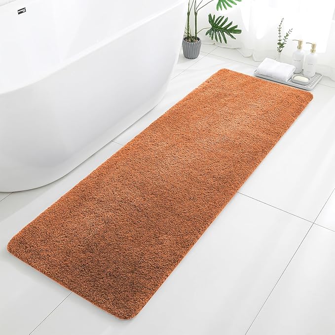Burnt Orange Bathroom Rugs Runner 24"x72" - Extra Long Plush Bath Mat, Non Slip Absorbent Microfiber Floor Rug, Washable and Fluffy - Ideal for Bathroom, Kitchen or Pet Mat Use