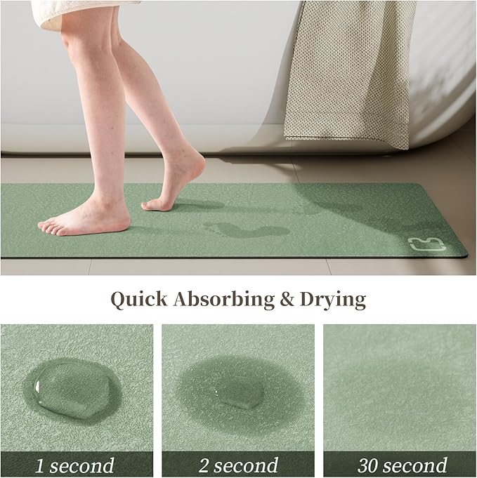 2 Piece Bathroom Rugs Mat Set - Quick Dry Diatomaceous Earth Bath Mat for Bathroom Non-Slip Bath Rug with Rubber Backing, Absorbent Bath Mats Thin Bath Floor Mat,15.7x23.6+15.7x47.2 Inch, Sage Green