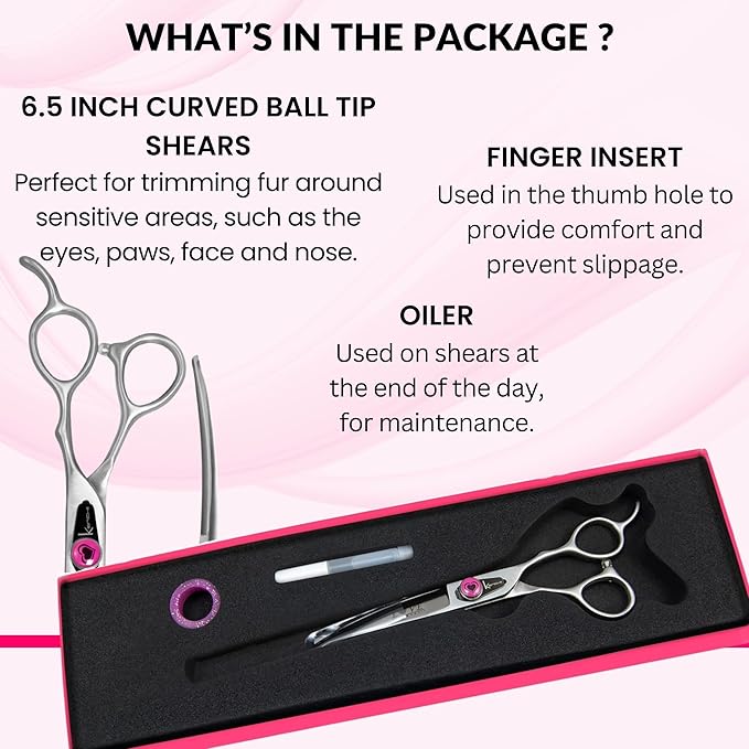 Kenchii Love Dog Grooming Scissors, 6.5 Inch Curved Balltip Shears, Dog Scissors for Grooming, Professional Pet Grooming Scissors, Safety Round Tip Shears