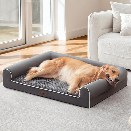 Orthopedic Dog Beds for Extra Large Dogs, Waterproof XL Pet Bed with Sides, Non-Slip Bottom and Egg-Crate Foam Large Pet Couch Sofa with Washable Removable Cover, Dark Grey
