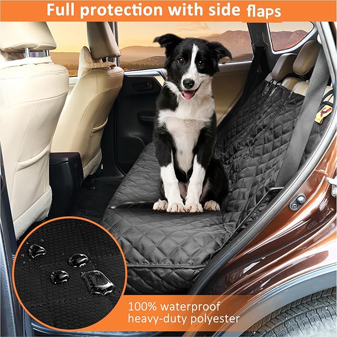 Dog Car Seat Cover for Back Seat, Waterproof Bench Backseat Protector, Nonslip Rear Seat Cover for Kids & Pets, Compatible with Middle Armrests, Fits Most Cars & Midsize SUVs