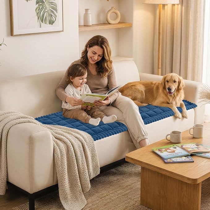 Smiry Non Slip Couch Covers for Dogs, Fuzzy Pet Couch Covers for 4 Cushion Sofa Pet Friendly, Soft Sofa Slipcovers Cushion Furniture Protector Washable (Navy Blue, 27.6" x 95")