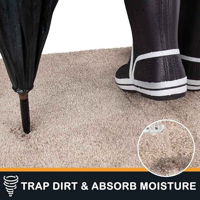 PURRUGS Dirt Trapping Door Mat 34" x 59", Non-Slip Machine Washable Entryway Rug, Dog Doormat, Indoor Front Door Mat, Super Absorbent Entry Rug for Muddy Shoes & Paws, Taupe