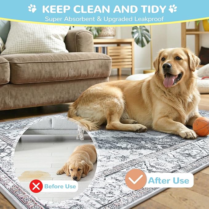 Lahome Super Absorbent Washable Pee Pads for Dogs - Secure Floor Protection - Non-Slip, Leakproof Reusable Pads for Training, Crates & Playpens (2 Pack, 36"x36", Gray)