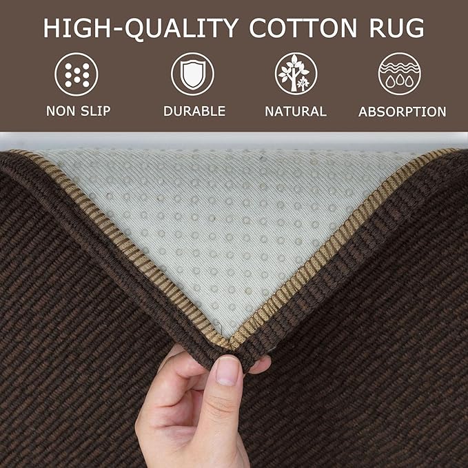 KOZYFLY Washable Runner Rug 2x6 Ft Runners for Hallways Non Slip Kitchen Runners Braided Cotton Entryway Runner Indoor, Carpet for Hallway Kitchen Entryway Bedroom, Dark Coffee/Brown