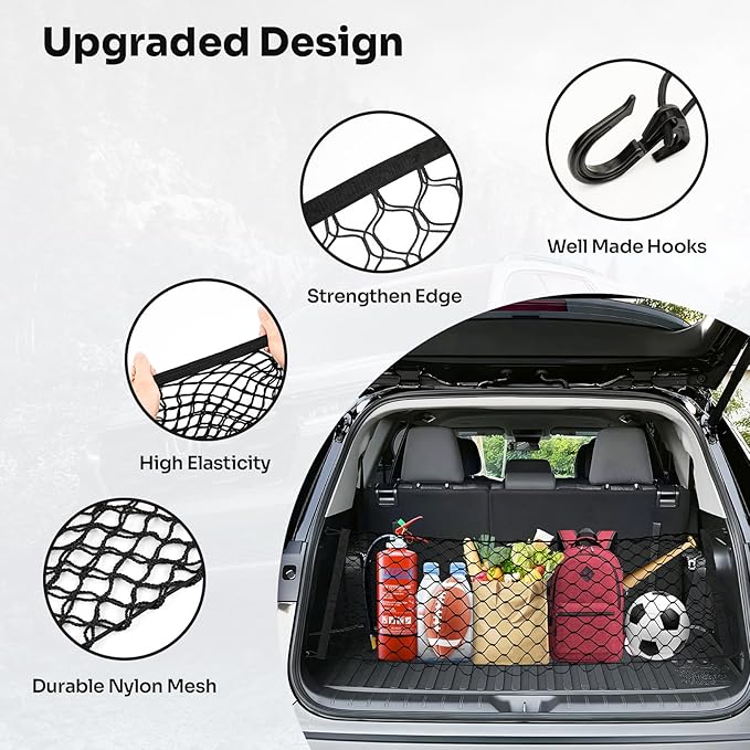 Trunk Cargo Net for 2024-2025 2026 Toyota Grand Highlander Accessories Envelope Style Mesh Trunk Net Organizer and Storage Stretchable Adjustable Elastic Nylon Rear Cargo Netting with Hooks