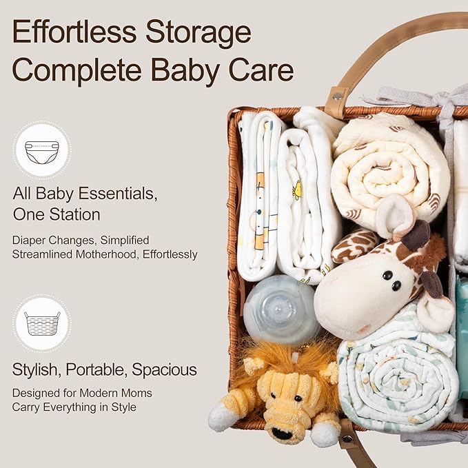 HBlife Diaper Caddy Organizer, Washable Waterproof, Portable Plastic Wicker Woven Basket with Divider, Nursery Diaper Station, Baby Shower Gifts Basket & Car Organizer