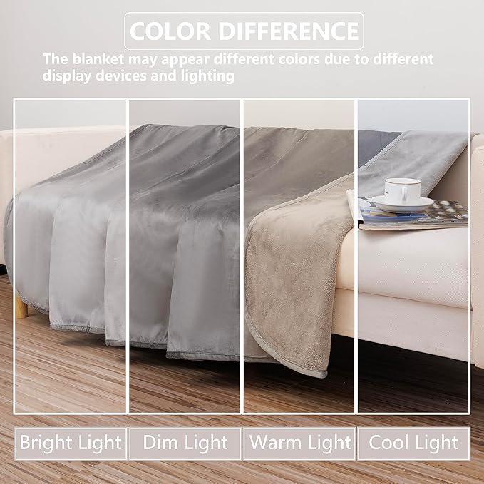 Waterproof Dog Blanket for Bed, Reversible Queen Size Pet Couch Throw Blankets Leak Proof Sofa Protector for Furniture Machine Washable-82x95,Darkgrey+Lightgrey