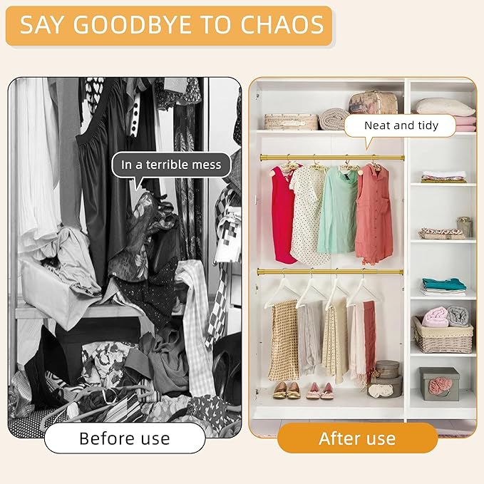 1.3 Inch Diameter Closet Rods for Hanging Clothes 17-39 Inch Adjustable, Metal Heavy Duty Closet Pole, Gold Closet Bar for Hanging Clothes, Suitable for Closet, Wardrobes, Bathroom, Windows