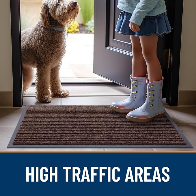 OLANLY Front Door Mat Indoor Outdoor Entrance, Waterproof Heavy Duty Doormat, Fade Resistant, Low Profile, Easy Clean Patio Porch Welcome Floor Mats for Entry, 59x35, Brown