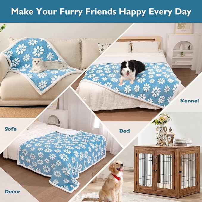 Yaning Waterproof Blanket for Dog Cat or Adult, Cute 3D Textured Flower Dog Blanket for Bed Couch Sofa, Soft Liquid Pee Proof Pet Furniture Protector, 50"x60", Blue