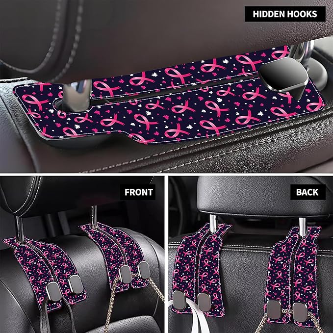 AEWNUNK Car Headrest Purse Hanger Black and White Checkered 1 Pack Bag Purse Holder for Car Premium Leather Double Metal Hook for Handbags, Grocery Bags and Phones