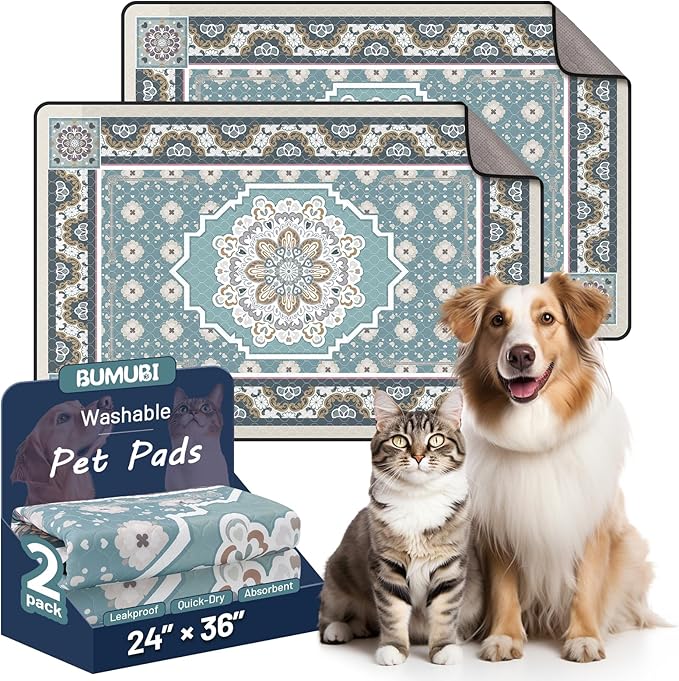Washable Dog Pee Pads - 24"x36" Absorbent Reusable Puppy Training Pads, Waterproof Leak - Proof & Non - Slip for Crate Whelping Potty Training (Pack of 2)