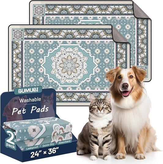 Washable Dog Pee Pads - 24"x36" Absorbent Reusable Puppy Training Pads, Waterproof Leak - Proof & Non - Slip for Crate Whelping Potty Training (Pack of 2)