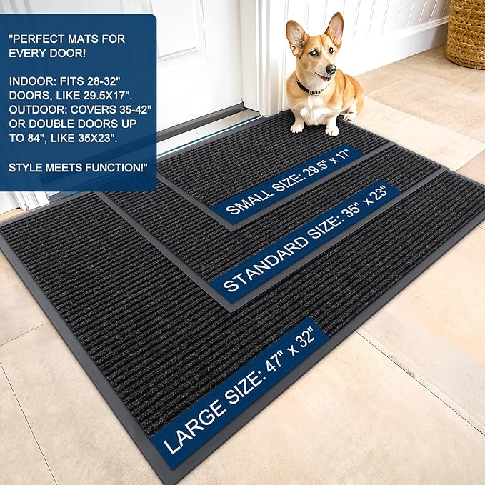 OLANLY Front Door Mat Indoor Outdoor Entrance, Waterproof Heavy Duty Doormat, Fade Resistant, Low Profile, Easy Clean Patio Porch Welcome Floor Mats for Entry, 59x23, Off-Black