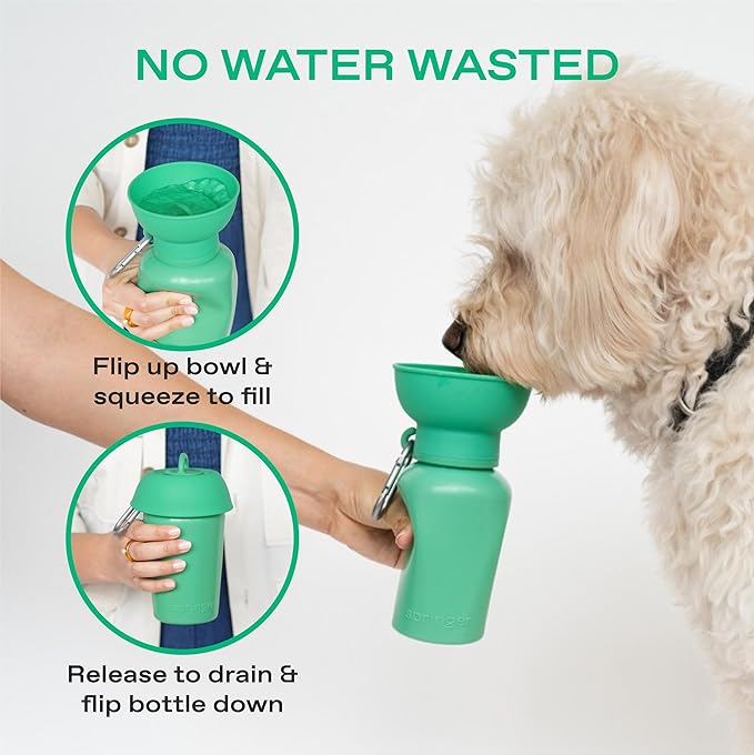 Springer by Springland Flip Portable Dog Water Bottle with Foldable Food Grade Silicone Bowl - 20 Ounce Travel Dog Water Bottle Ideal for Camping - Easy Squeeze Hydration & Release to Drain