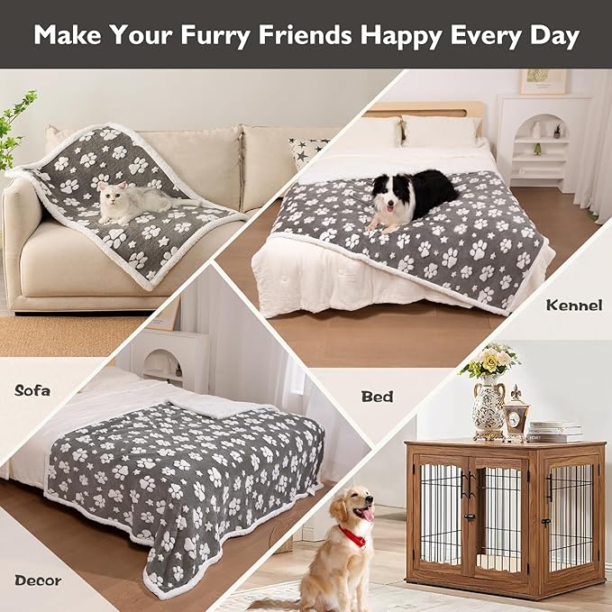 Yaning Waterproof Blanket for Dog Cat or Adult, Cute 3D Textured Paw Dog Blanket for Bed Couch Sofa, Soft Liquid Pee Proof Pet Furniture Protector, 50"x60", Grey