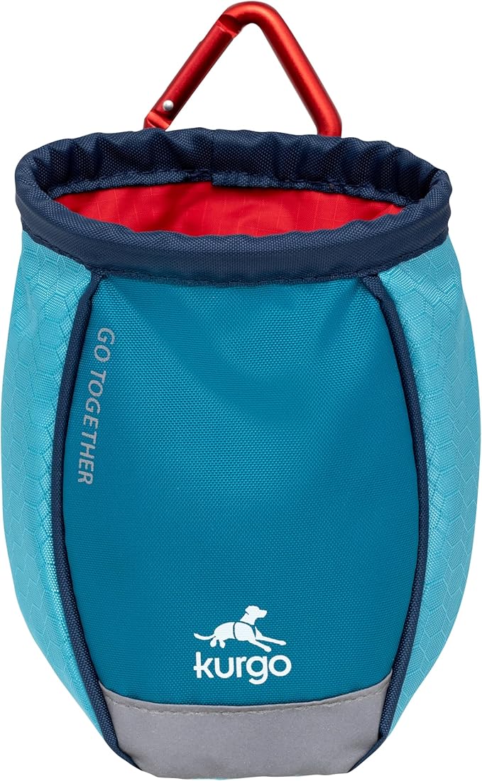Kurgo Go Stuff It Dog Treat Bag, Training Treat Pouch Bag for Dogs, Treat Pouches for Pets, Hands-Free Pouch Waist, Reflective, Includes Carabiner (Coastal Blue)