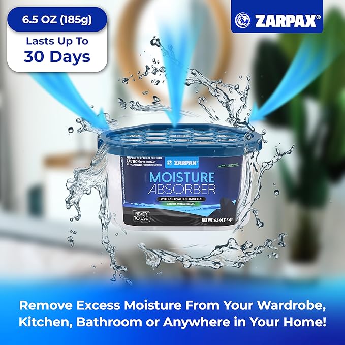 Moisture Absorber Activated Charcoal 6.5 oz/185g | Removes Moisture, Damp, Humidity & Odors | Odor Absorber | Moisture Trap for Bathroom, Closet, Kitchen & Small Spaces | Set of 15