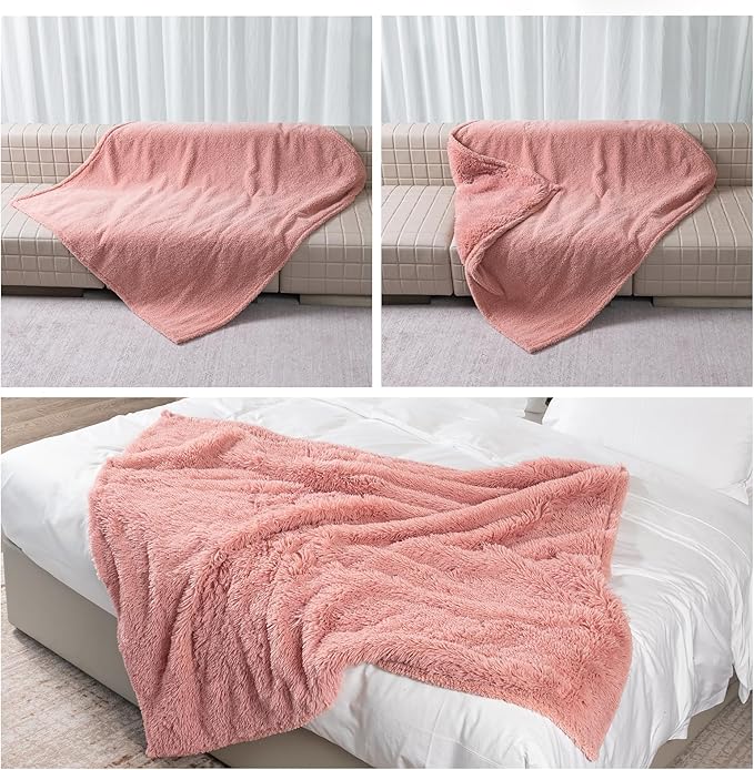 Wowchine Pink Calming Dog Blanket Waterproof Pet Blankets Fluffy Long Faux Fur Cat Throw Blankets for Couch Furniture Protector Love Bed Cover Washable(Pink,M)