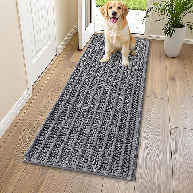 Smiry Dog Door Mat for Muddy Paws 59x24, Extra Soft Absorbent Chenille Doormat, Trap Moisture and Dirt, Non-Slip Machine Washable Front Door Mat for Indoor Entrance Inside Floor, Dark Grey