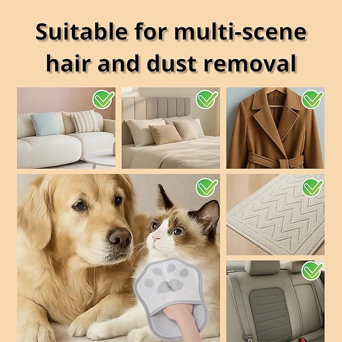 2025 Upgrade Electrostatic Pet Hair Removal Glove, A Reusable Pet Hair Remover Tool for Cats & Dogs, Clothing, Couches, Carpets, and Car Seats(Gray Glove, Cat Keychain)