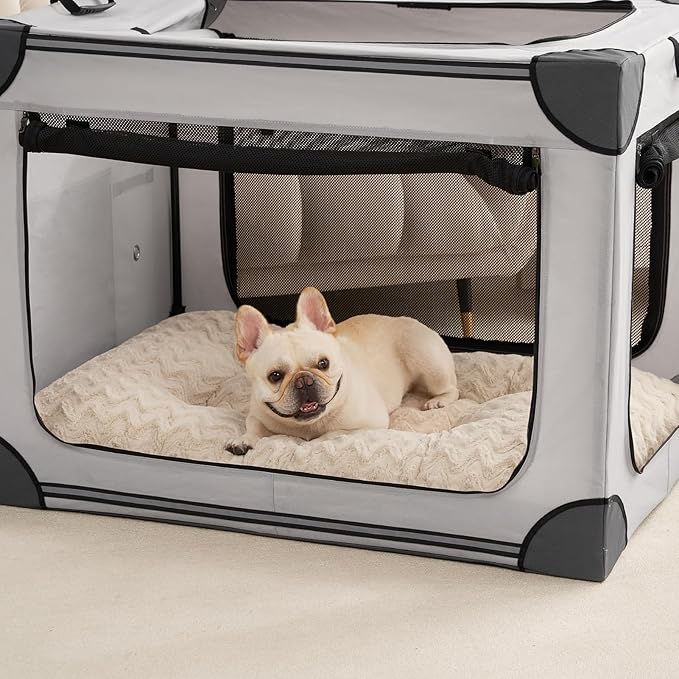 EHEYCIGA Washable Medium Dog Bed for Crate 29x21 Inch, Reversible Kennel Pad for Dogs Weight Up to 35 lbs, Plush and Comfy Pet Sleeping Mat, Beige