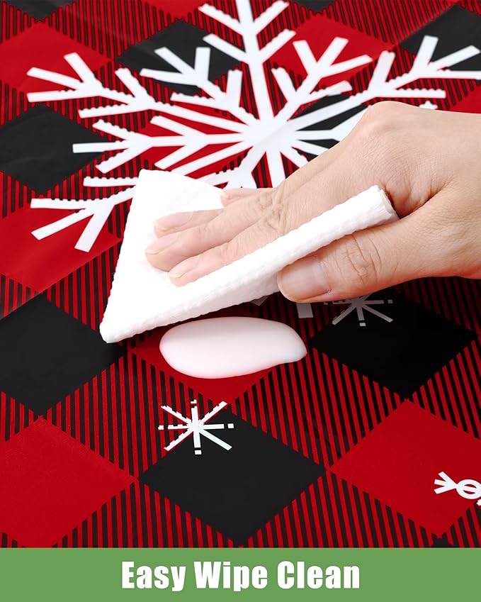 Smiry 8 Packs Buffalo Disposable Table Cloth, 54 x 108 Inch Waterproof Plastic Tablecloth, Rectangle Snowflake Red Checkered Table Covers for Picnic, Christmas, Birthday, Party