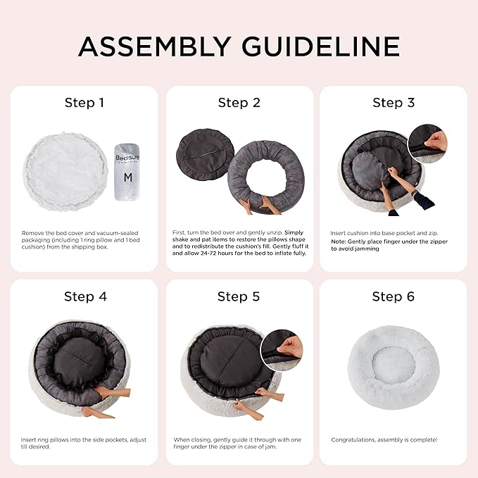 Bedsure Calming Dog Bed for Large Dogs - Donut Washable Large Pet Bed, Anti-Slip Round Fluffy Plush Faux Fur Dog Bed, Fits up to 80 lbs Pets, Ivory Beige, 36 inches