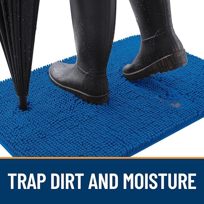 OLANLY Dog Door Mat for Muddy Paws 70x46, Absorbs Moisture and Dirt, Absorbent Non-Slip Washable Doormat, Quick Dry Chenille Mud Mat, Entry Indoor Entryway Carpet for Inside Floor, Deep Navy Blue