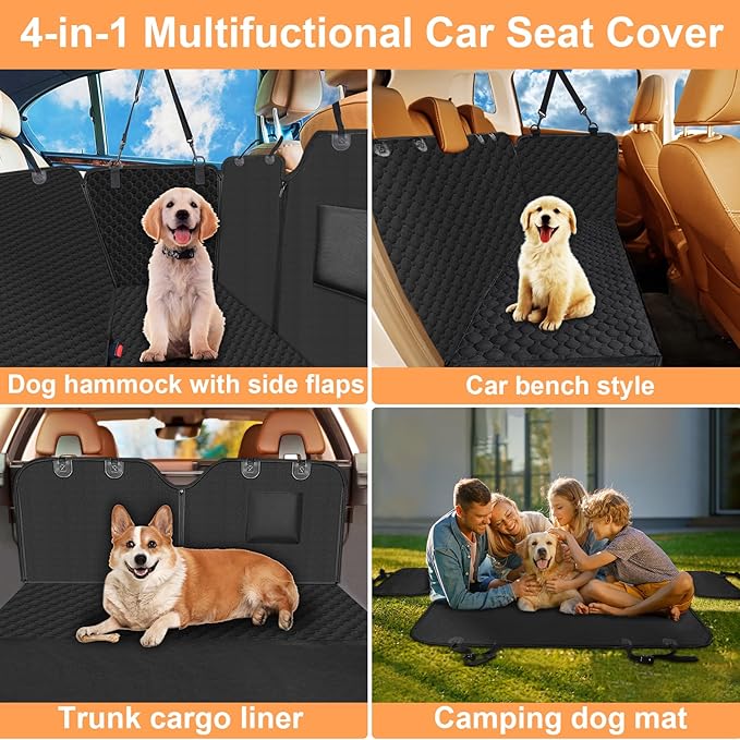 Mancro Dog Car Seat Cover for Back Seat, 600D Heavy Duty Waterproof & Scratch-Resistant Dog Hammock for Car,X-Large,Black