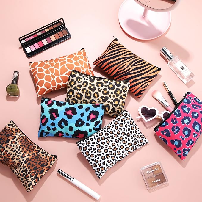Reginary 20 Pieces Leopard Cosmetic Bag Bulk for Women Leopard Makeup Bags Gifts Roomy Makeup Bags with Zipper Toiletry Bag Pouch Travel Accessory Organizer Christmas Gifts, 7 x 4.3 Inches