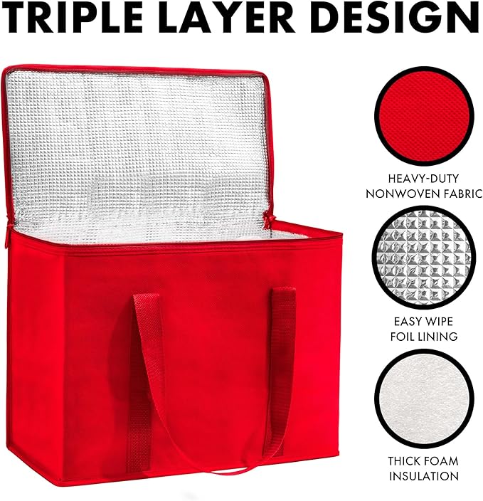 Carrywell Insulated Reusable Grocery Bags 2-Pack, Catering and Delivery Bag For Hot and Cold Food, Collapsible Thermal Tote For Doordash, Not-Made In China
