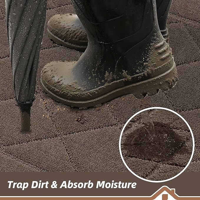 BEQHAUSE Dirt Trapper Door Mat 24" x 36", Doormat Non-Slip Entryway Rugs Washable, Dog Door Mat Stain Resistant and Absorbent Welcome Floor Mat for Front Back Door, Mud Wet Shoes & Paws, Light Brown