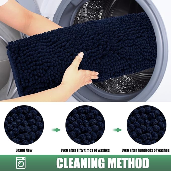 IM HOME Chenille Absorbent Outdoor Doormat 36" x 24", Washable Muddy Door Mats for Dog Non Slip Indoor Doormat Dog Mat for Muddy Paw Front Inside Doormats for Entryway Navy Blue