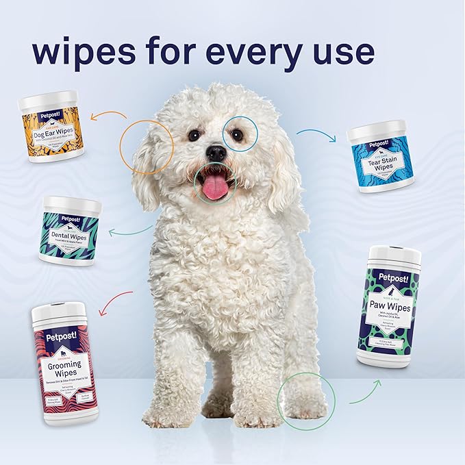 Petpost Tear Stain Remover Wipes for Dogs | 100 Count Gentle Eye Wipes with Juniper Berry & Coconut | Dog Face Wipes for Tear Stains & Eye Discharge | Soft Cotton Pads, Bleach Free