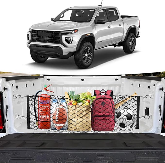 Trunk Cargo Net for 2023-2025 2026 Chevy Colorado &GMC Canyon Accessories Envelope Style Mesh Trunk Net Organizer and Storage Stretchable Adjustable Elastic Nylon Rear Cargo Netting with Hooks