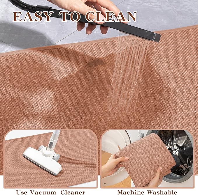 chakme Bathroom Rugs Mat 47x17, Ultra Thin Non Slip Bath Rug Runner Quick Dry Absorbent Bath Mat for Bathroom, (Dark Pink, 47"x17")