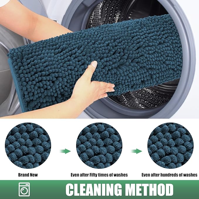 IM HOME Chenille Absorbent Outdoor Doormat 60" x 36", Washable Muddy Door Mats for Dog Non Slip Indoor Doormat Dog Mat for Muddy Paw Front Inside Doormats for Entryway Atlantic Blue