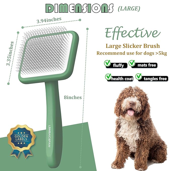 Dog Brushes for Poodle,Doodle,Bernedoodle,Chow Chow Best Slicker Brush for Dogs Thick Long Curly Hair Shedding,Detangles,Fluffy,Grooming,Remove Loose Hair Long Pin Slicker Brush for Shedding.(Large)